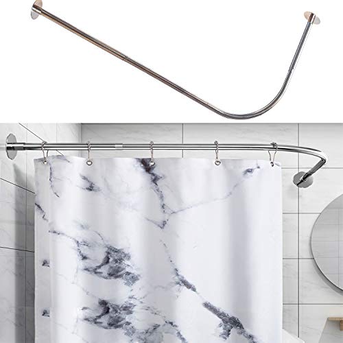 Tanxih Corner Shower Curtain Rod Adjustable Stainless Steel L Shaped Rack Drill Free Install for Bathroom, Bathtub, Clothing Store (Silver, 70-100cm X 120-165cm)