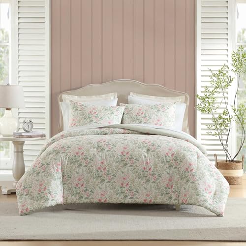 Laura Ashley - Twin Comforter Set, Medium-Weight Bedding with Matching Bed Sheets, Sham & Pillowcase, Oeko-Tex Certified, Dorm Essentials (Arden Floral Pink)