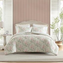 Laura Ashley - Twin Comforter Set, Medium-Weight Bedding with Matching Bed Sheets, Sham & Pillowcase, Oeko-Tex Certified, Dorm Essentials (Arden Floral Pink)