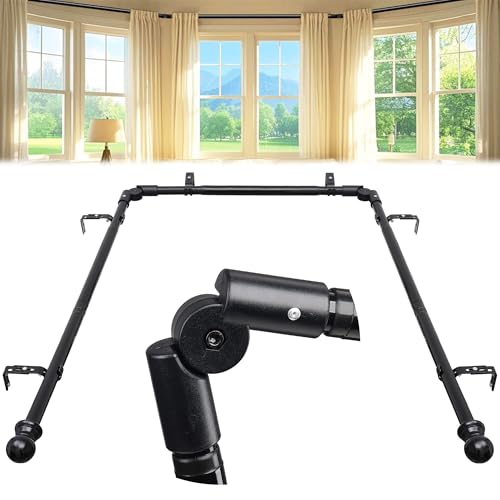 "Bay Window Curtain Rods, U Shape Heavy Duty Curved Curtain Rods for Bay Windows with Brackets, 59-184"" Adjustable for Bedroom, Living Room, Dinging Room, Black"