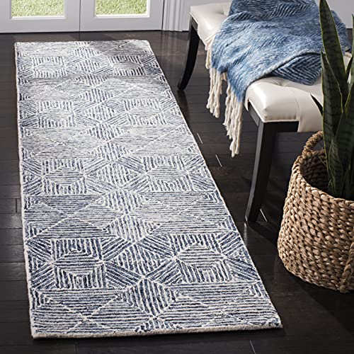 SAFAVIEH Contemporary Rug for Living Room, Dining Room, Bedroom - Abstract Collection, Short Pile Rug, Blue and Ivory, 69 x 244 cm