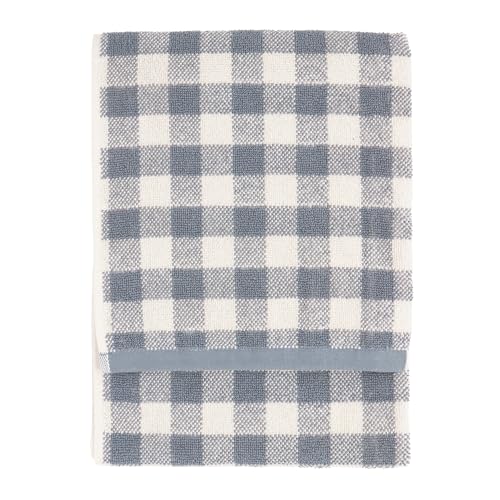 Yard Barton Gingham Check Hand Towel – Soft 100% Cotton Absorbent Bathroom Towel (Denim Blue – 50x100cm)