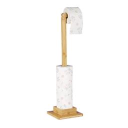 Relaxdays Toilet Roll Holder, Free-standing, Narrow, Extra Storage, Bathroom, No Drill, HxWxD 71.5x23.5x19 cm, Natural