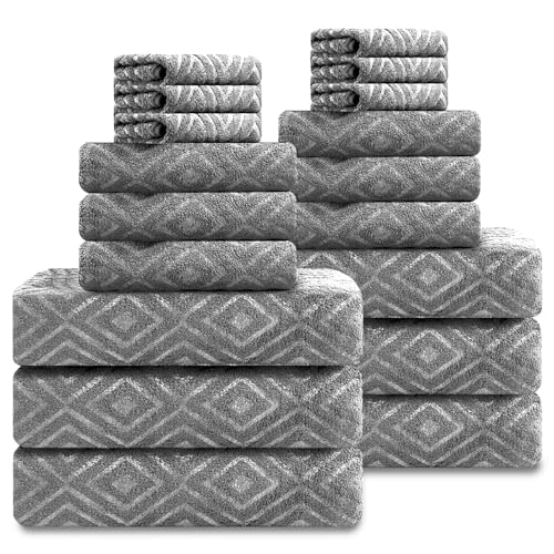 Smuge 18-Piece Bath Towel Set, Include 6 Bath Towel Sheets, 6 Hand Towels and 6 Washcloths - Highly Absorbent Quick Dry 100% Microfiber,Ultra Soft Bathroom Towel Set (Dark Gray)
