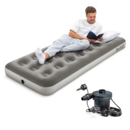 Bestway Premium Camping Single Airbed with Handheld Electric Pump - Single Flocked Inflatable Bed Portable, Air Mattress, Outdoor Camping Bed, Fast Inflation