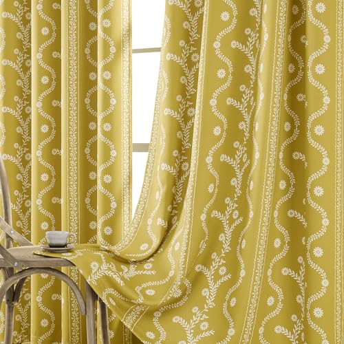 LIMON HOME Yellow Curtains 96 Inch Length Blackout Curtain Grommet Luxury Whimsical Floral Patterned Waverly Mid Century Colorful Blackout Drapes for Living Room Bedroom