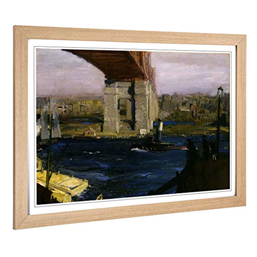 Big Box Art Framed Print of George Bellows Blackwell Island Bridge Design - Wall Art Picture - Home Decor for Kitchen, Living Room, Bedroom, Hallway, Oak, A2 / 24.5x18 Inch / 62x45cm