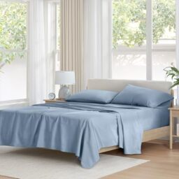 "Comfort Spaces 100% Cotton Sheet Set Breathable, Lightweight, Soft with 14"" Elastic Pocket Fits up to 16"" Mattress, All Season Cozy Bedding, Matching Pillow Case, King Blue 4 Piece"