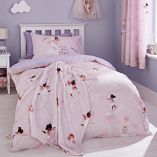 Catherine Lansfield Dancing Fairies Reversible Single Duvet Cover Set with Pillowcase Pink