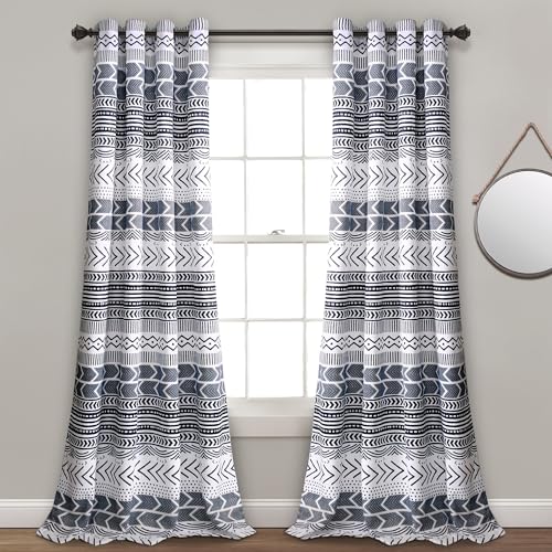 "Lush Decor Hygge Geo Room Darkening Window Curtain Panel Pair, 84"" x 52"", Navy & White, 52"" W x 84"" L (Pack of 1)"