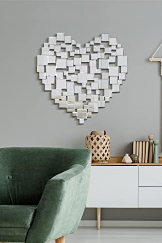 MirrorOutlet Large Beautiful Modern Heart Shape Venetian Wall Mirror 2 x 80 x 80 cm, Silver