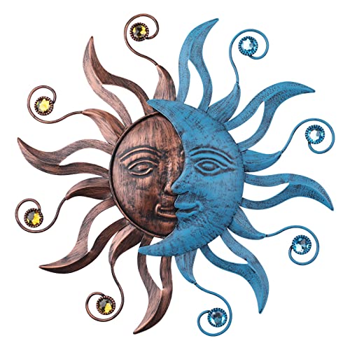 MUMTOP 13.26 Inch Metal Sun Moon Wall Decor, Inspiational Wall Sculpture Hanging Decorations Art for Indoor Outdoor Home Living Room Office Yard Garden