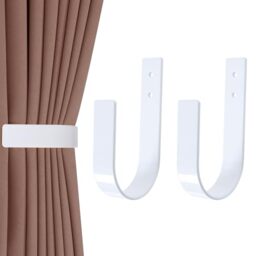 Groleca 2 Pack Modern Curtain Holdbacks Curtain Tiebacks Wall Mount Solid Aluminum U Shaped Curtain Wall Hooks Curtain Pull Backs Curtain Holders Curtain Tie Backs for Curtain (2, White)