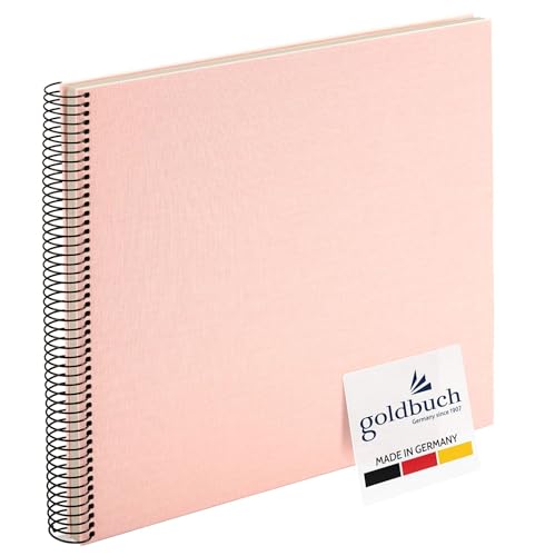 goldbuch Bella Vista 25 322 Spiral Photo Album 35 x 30 x 1.5 cm Diameter 2.8 cm Photo Album 40 White Pages Linen Photo Book for Pictures and Photos to Stick in Rose