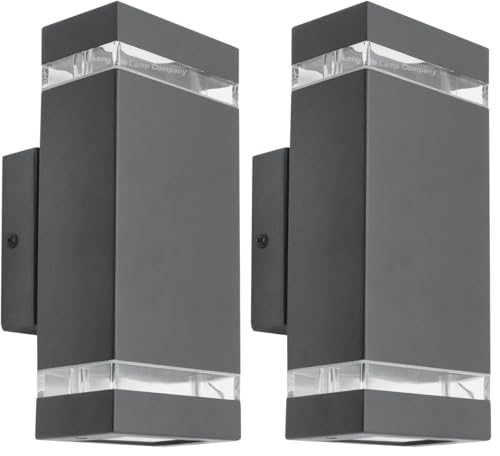 Long Life Lamp Company Rectangular Up Down Outdoor Wall Light Anthracite IP44 Clear Diffusers Modern Minimalist GU10 Garden Wall Light ZLC368B (Pack of 2)