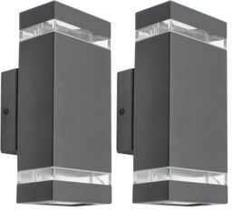 Long Life Lamp Company Rectangular Up Down Outdoor Wall Light Anthracite IP44 Clear Diffusers Modern Minimalist GU10 Garden Wall Light ZLC368B (Pack of 2)