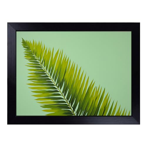 Lap Tray with Bean Bag Cushion, Tropical Leaf Minimalism - Handmade in the UK, Raised Wooden Edge, Padded Cushion, Heat-Resistant Wipe-Clean Surface, for Meals, Laptops and Crafts