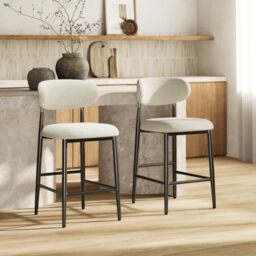 MALOL Counter Height Bar Stools Set of 2, Fabric Kitchen Bar Chairs with Backrest, Metal Legs and Footrest, Modern Barstools Counter with Anti-Slip Pads for Kitchen Island, Dining Room, Beige