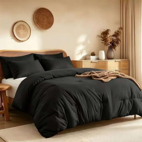 Quataly Oversized King Comforter Set Black,3PCS Soft Lightweight Breathable Bedding Comforter for All Season, Oversized King Size(120''??98'' Comforter & 2 Pillowcases)