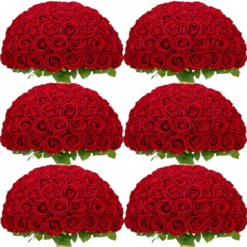 Waipfaru 200 Pcs Red Roses, Fake Roses Artificial Velet Flowers for Valentines Mothers Day Wedding Centerpieces Decor (Red)