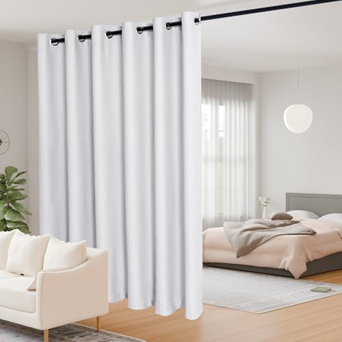 JIUZHEN Blackout Sliding Door Curtains for Bedroom, Privacy Thermal Insulated Patio Door Drape, Sound Reducing French Door Curtain (Greyish White, W100 by L84, 1 Panel)