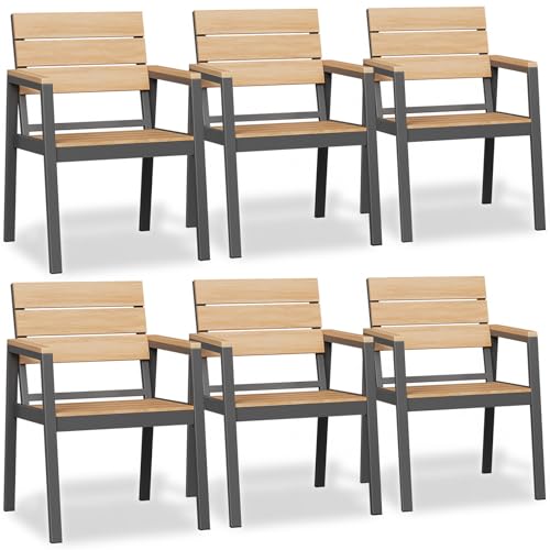 JUMMICO Outdoor Garden Chair in Aluminium Wood Look – Rustproof, Easy to Clean and Rot Proof, Maximum Load 160 kg, for Garden, Yard, Balcony