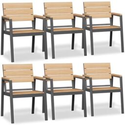 JUMMICO Garden Chairs Set of 6, Aluminium Wood Look, Rustproof, Waterproof & Easy to Clean, Maximum Load 200 kg, for Backyard, Poolside, Deck
