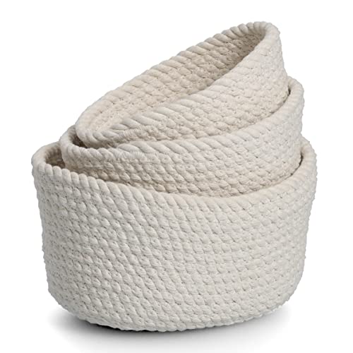 Zeller 14434 Storage Basket Set 3-Piece Cotton White Approx. 24 x 16 x 12 cm / 19 x 14 x 10 cm / 16 x 10 x 7 cm