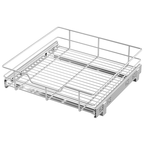 "Pull Out Cabinet Organizer 18"" W X 17"" D, Chromed, Full Slide Out Drawers - For Kitchen Organizers and Storage, Pull Out Drawers For Cabinets Capacity Heavy Duty Caddy, Cabinet Shelves, Bathroom Pantry"
