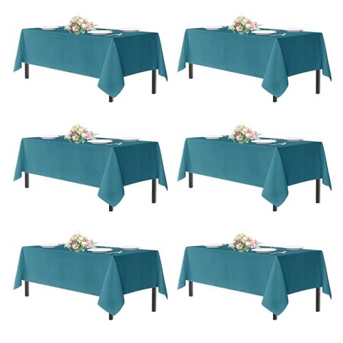 sancua Teal Tablecloths for 8 Foot Rectangle Tables, 6 Pack - 60x120 Inch - Washable Fabric Cloth Table Cloth for Wedding, Party, Birthday, Banquet, Reusable Polyester Table Covers