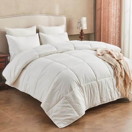 KUSNUG Climaloft Hybrid Wool Comforter Twin Size with 100% Organic Cotton, Hypoallergenic Down Alternative Luxury Duvet Insert with Tabs, Temperature Regulating All-Season Bedding, White