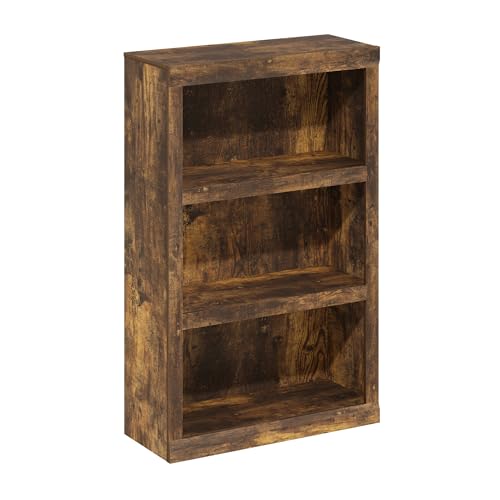 Furinno RAIL Book Shelf, 3-Tier Bookshelf, Bookcase with Open Shelf, 10.1 x 24.6 x 39, for Living Room, Bedroom, Home Office, Amber Pine