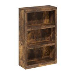Furinno RAIL Book Shelf, 3-Tier Bookshelf, Bookcase with Open Shelf, 10.1 x 24.6 x 39, for Living Room, Bedroom, Home Office, Amber Pine