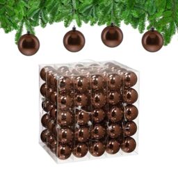 Relaxdays Christmas Baubles, Set of 100, Festive Tree Ornaments, D: 6 cm, Holiday Decorations, Plastic, Shiny, Brown