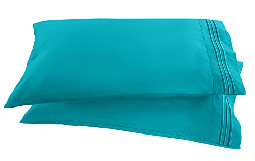 Elegant Comfort 1500 Thread Count Embroidered Egyptian Quality Luxurious Silky Soft WRINKLE & FADE RESISTANT 2-Piece Pillowcase, King/California King, Turquoise