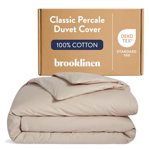 Brooklinen Luxury Percale Duvet Cover ??? 100% Cotton, Cool, Crisp, Extra-Long Corner Ties, Button Closure, Soft & Breathable ??? Machine Washable, Duvet Cover Full/Queen Bed Sizes (Pebble)