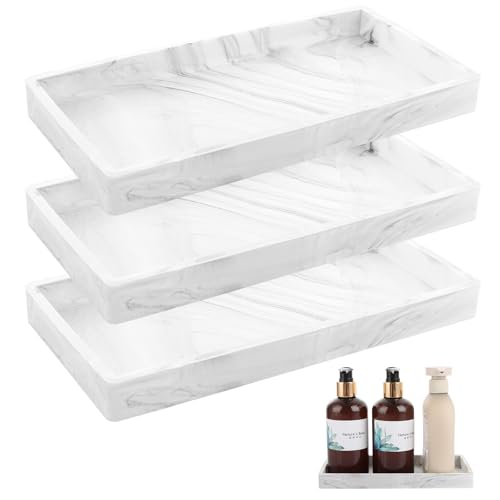 ASelected 3 Pieces Bathroom Vanity Tray, Decorative Silicone Cosmetic Tray Jewelry Tray Mini Dish Cosmetics Holder for for Cloths Candles Towel Soap Plant White, 20x10x1.8 CM
