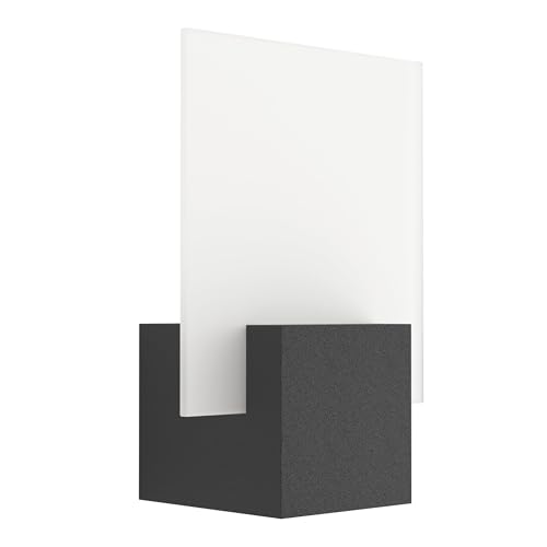 EGLO Adamello LED Outdoor Wall Light 1-Bulb Cast Aluminium Black and Frosted Glass White IP44