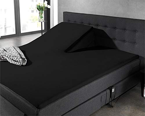 Split Topper Fitted Sheet, 100% Cotton, 90 cm Split Depth, Mattress Split Fitted Sheet, Black 180 x 210 cm