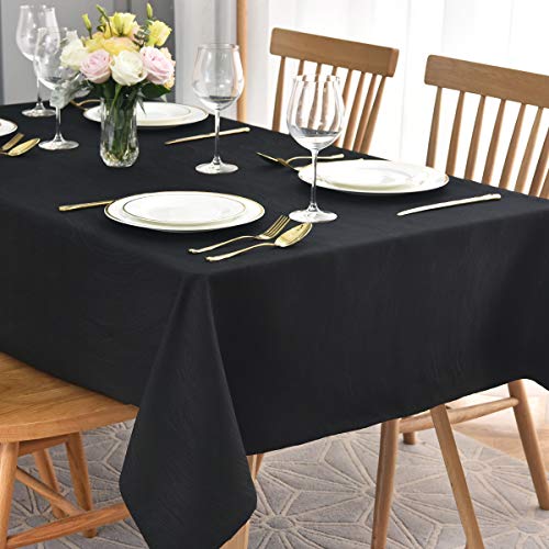 maxmill Square Table Cloth Swirl Design Water Proof Wrinkle Free Heavy Weight Soft Tablecloth Decorative Fabric Table Cover for Outdoor and Indoor Use Square 60 x 60 Inch Black