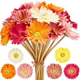 WILLBOND 18 Pcs Artificial Gerbera Daisies Flowers 15 in Pink and Orange Fake Daisy Bouquet with Flexible Stems Boho Faux Wildflower for Groovy Sunset Soiree Wedding Bridal Party Home Decor, 6 Colors