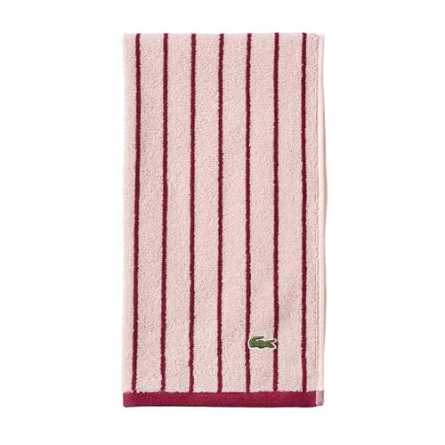 "Lacoste Centre Mark Towel — 100% Soft Cotton Jacquard Stripe Design, Lightweight, Absorbent & Durable, Quick Drying, Pink, 16""x30"" Hand Towel"