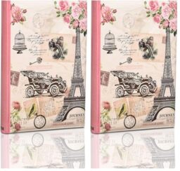 ARPAN 300 Photo Album 4x6 Slip In Memo, Bookbound Large Photo Album with Memo Space, Index Pages & CD/DVD Pocket (Pink Vintage Design) (Pack of 2)
