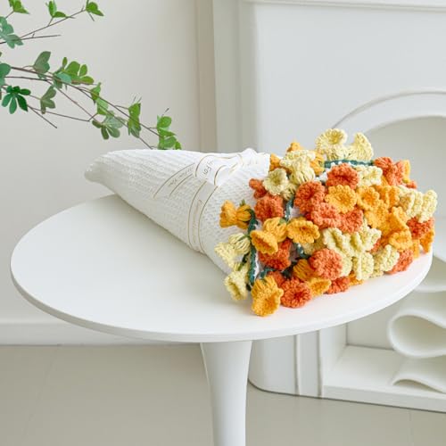 Crochet Flower Bouquet Throw Blanket, Handwoven Blanket with Flowers, Lovely Romantic Gift for Her Bride Mom Mother's Day Valentine's Day Wedding Anniversary Birthday, Orange 40