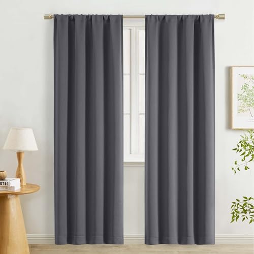 "Lecloud Grey Curtains 78 Inches Long 2 Pcs, Room Darkening Rod Pocket Modern Home Decor Curtains for Bedroom, Thermal Insulated Window Curtain Drapes for Living Room, Each Panel 40"" W x 78"" L"
