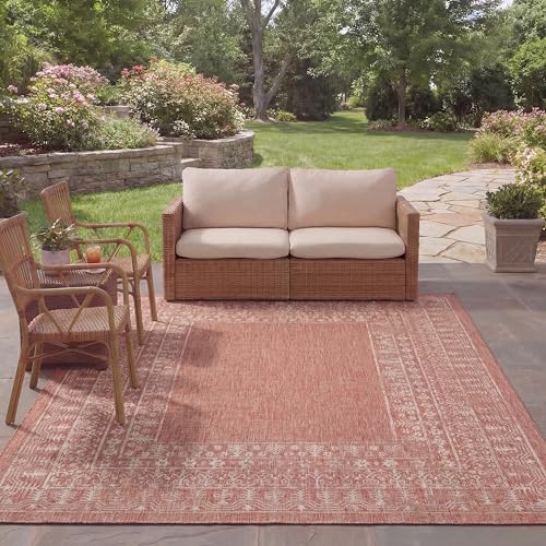 Safavieh Contemporary Indoor/Outdoor Woven Rectangle Area Rug, Courtyard Collection, CY8482, in Red / Beige, 201 X 290 cm for Garden, Patio or Any Outdoor Space