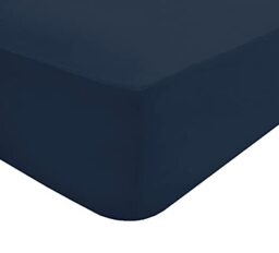 Sleepdown Fitted Sheet Polycotton Easy Care Non - Iron Super Soft 12.5 Inch 25 cm Extra Deep Pocket Bedsheet Bed Linen - Single - Navy, 5056242764793