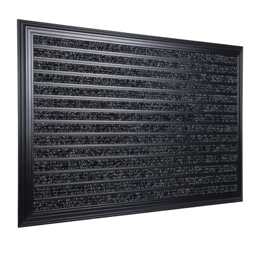 Relaxdays Doormat, 60x40 cm, aluminium frame, weatherproof, non-slip, indoor & outdoor, dirt-trapping, black