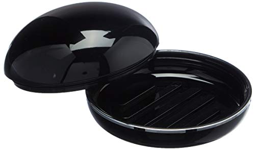 Spirella Accessory Table Top Bowl-Shiny Soap Dish with Lid Black 1217632, White, Standard
