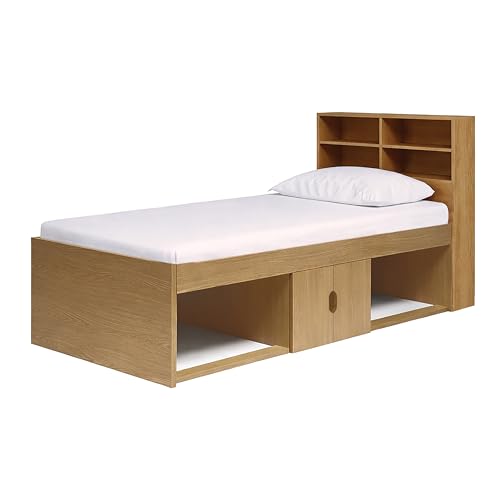 Kidsaw Single, Kids Teenager Cabin Storage Bed with Bookcase Headboard (Oak)